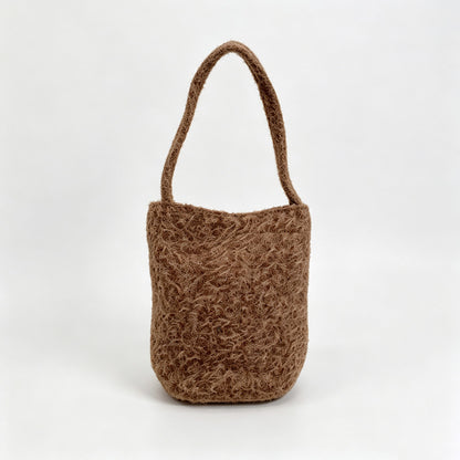 Fuzzy Fleece Bucket Shoulder Tote Bag