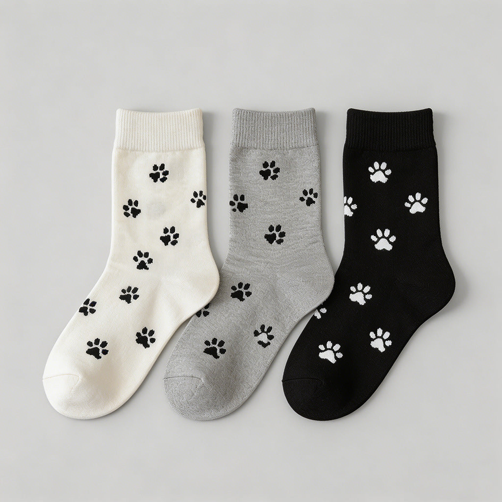 Cute Paw Print Crew Socks - Shopdayla Wholesale - #7346