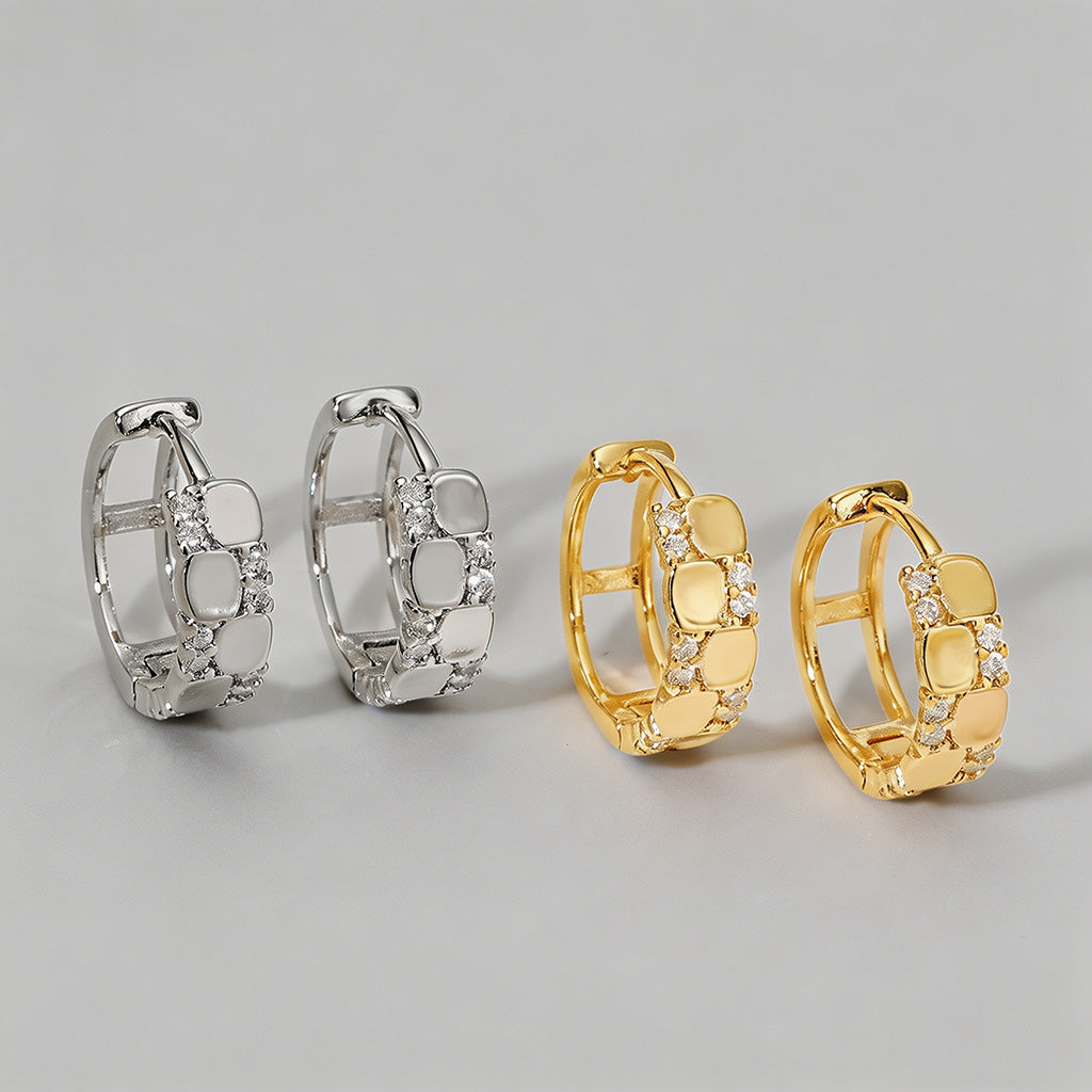 Checkerboard CZ Huggie Hoop Ea - Shopdayla Wholesale - #7058