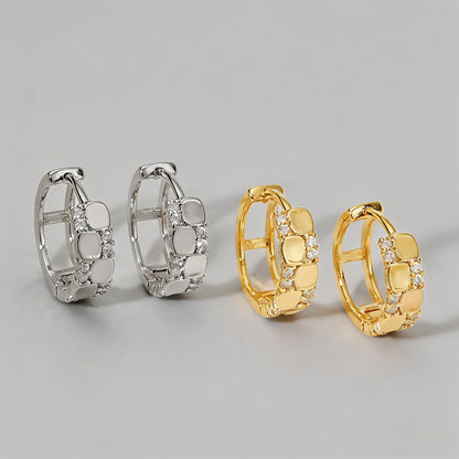 Checkerboard CZ Huggie Hoop Ea - Shopdayla Wholesale - #7058