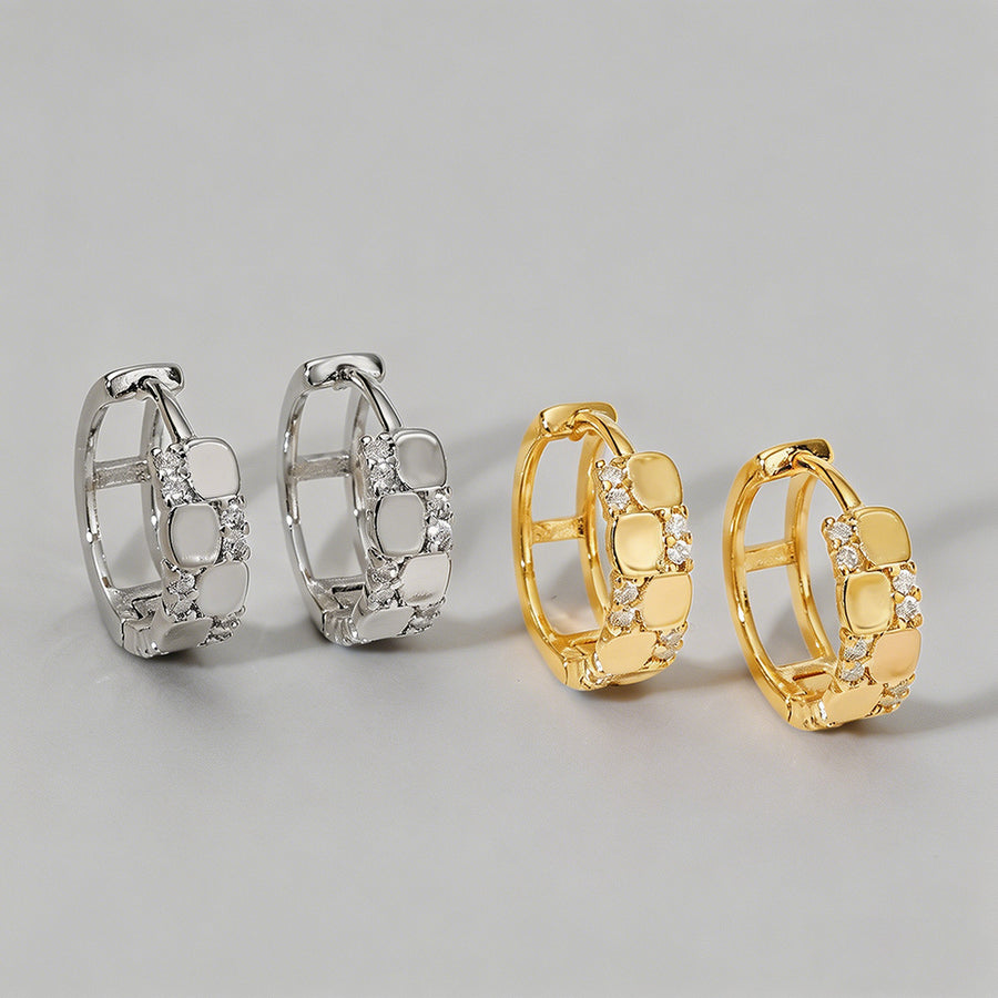 Checkerboard CZ Huggie Hoop Ea - Shopdayla Wholesale - #7058