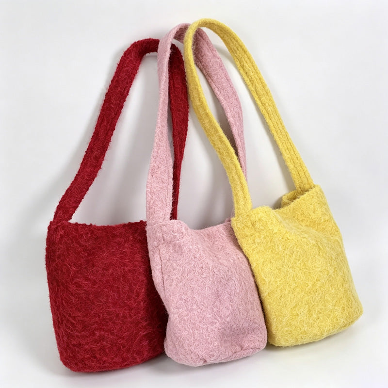 Fuzzy Fleece Bucket Handle Bag