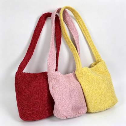 Fuzzy Fleece Bucket Handle Bag