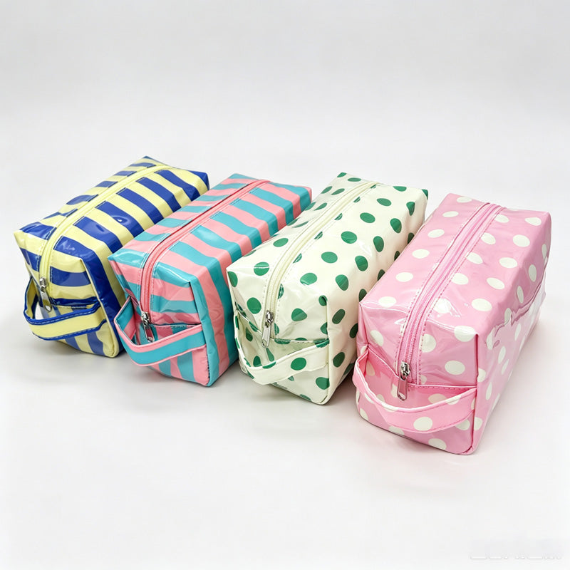 Striped PVC Zipper Cosmetic Pouch