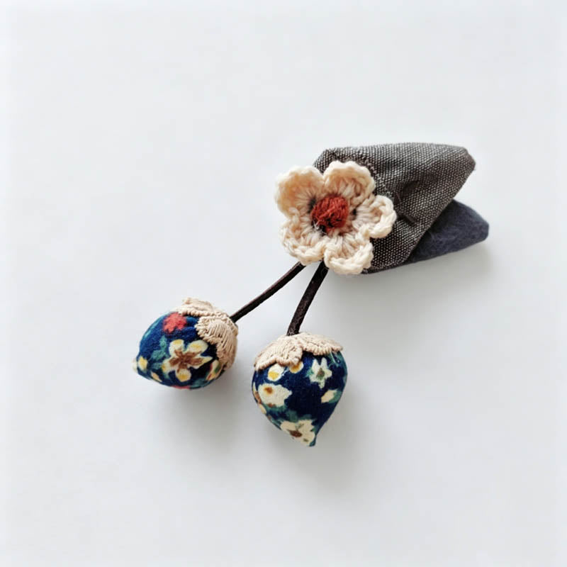 Playful Strawberry Rabbit Floral Brooch