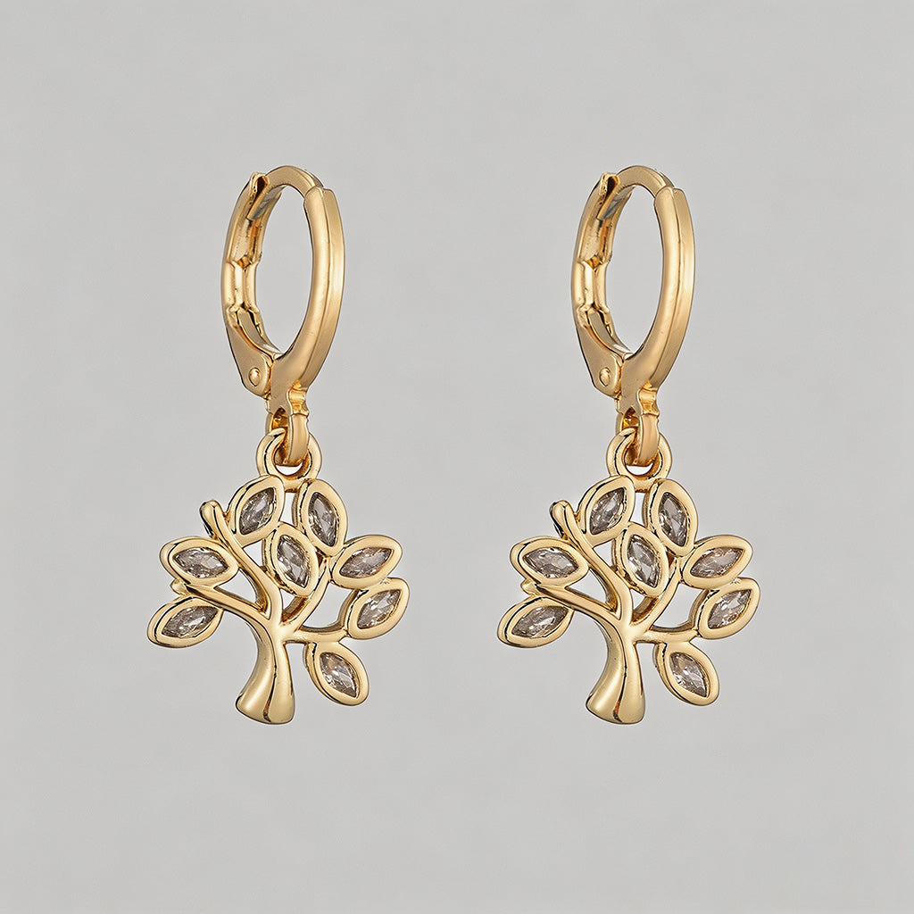 Tree of Life CZ Drop Hoop Earr - Shopdayla Wholesale - #4802