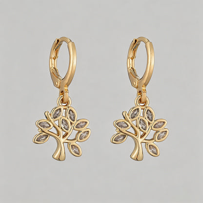 Tree of Life CZ Drop Hoop Earr - Shopdayla Wholesale - #4802