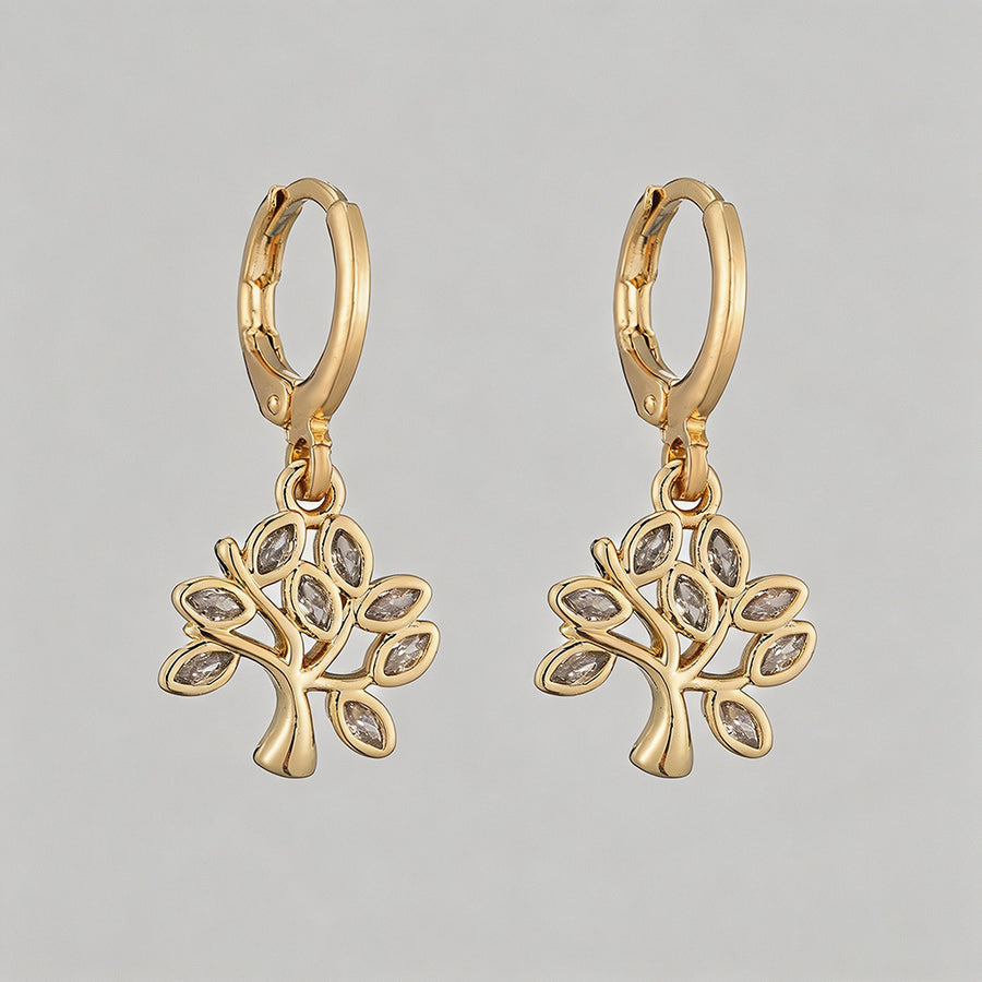 Tree of Life CZ Drop Hoop Earr - Shopdayla Wholesale - #4802
