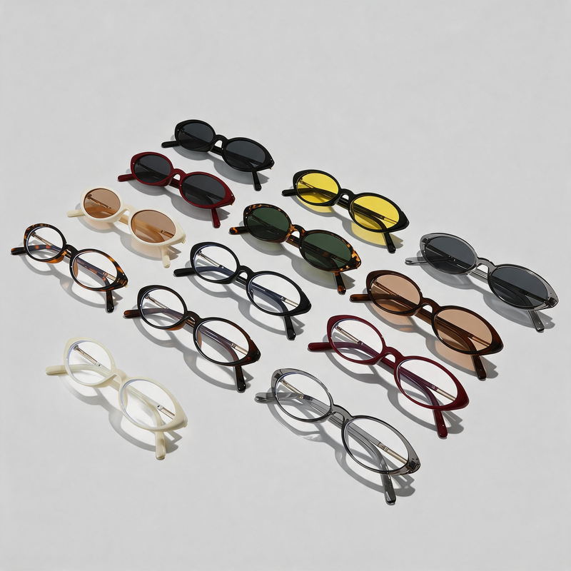 Vintage Small Oval Half Metal Temple Sunglasses