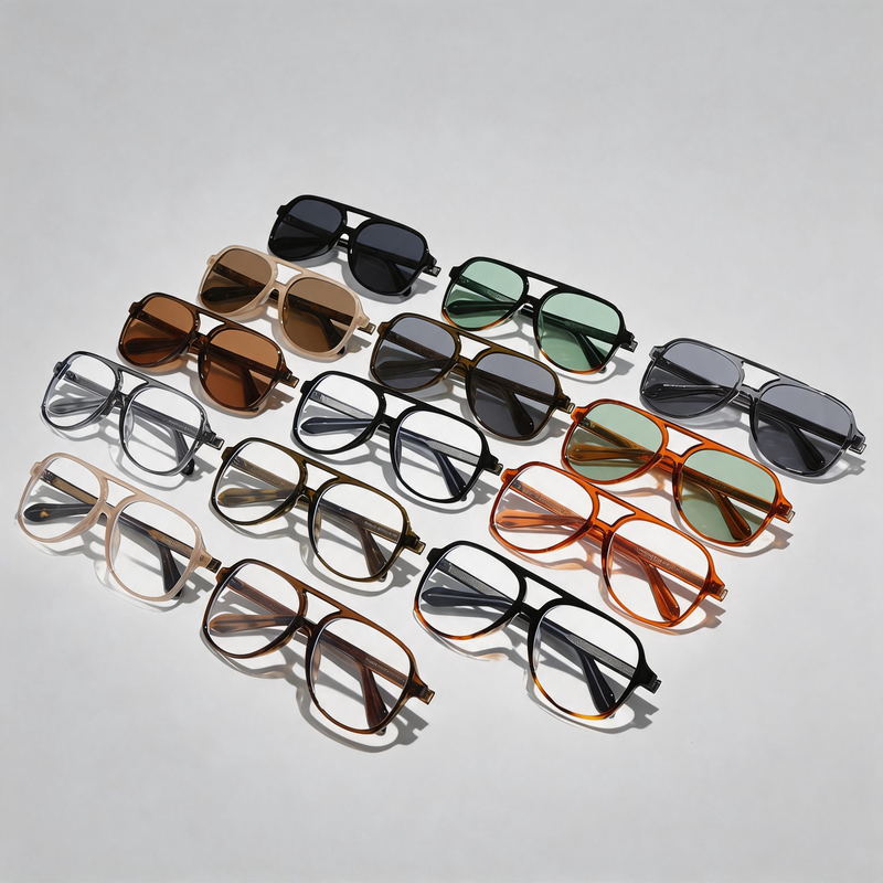 European TR90 Large Double Bridge Pilot Retro Sunglasses