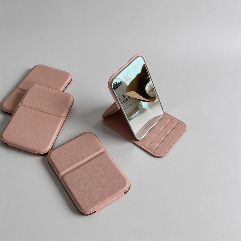 Minimalist Faux PU Leather Pocket Folding Portable Mirror