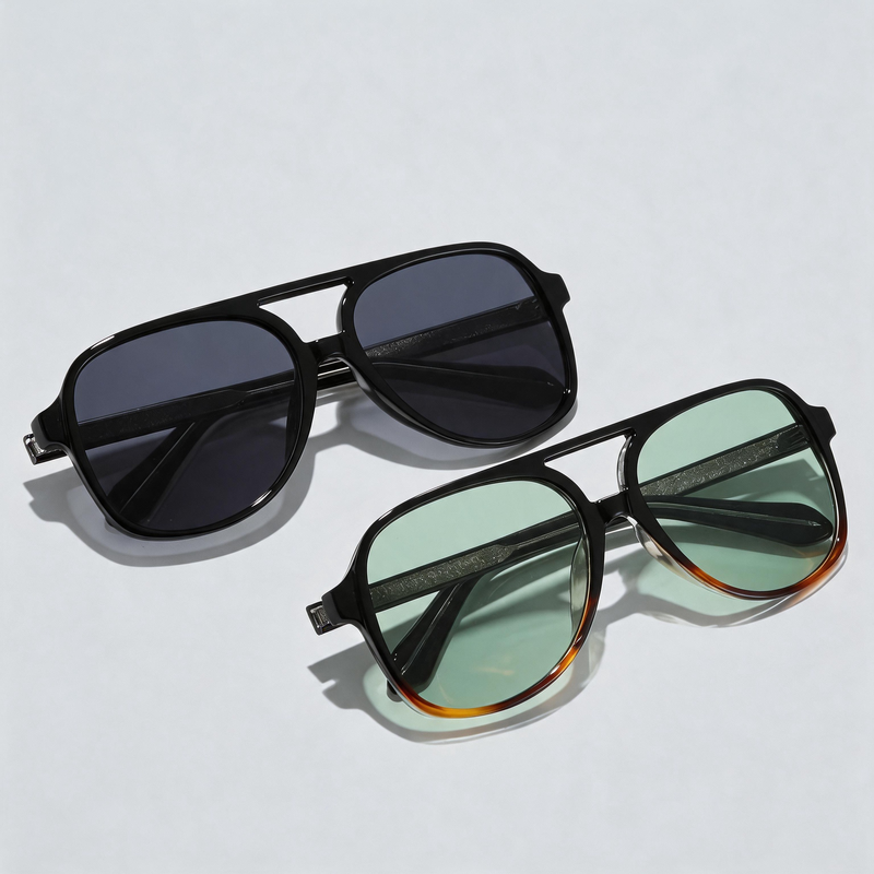 European TR90 Large Double Bridge Pilot Retro Sunglasses