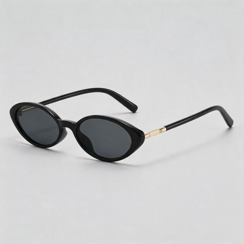 Vintage Small Oval Half Metal Temple Sunglasses