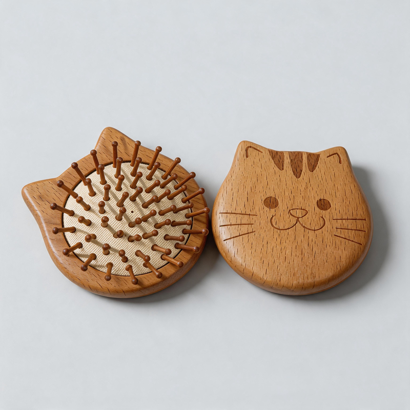 Decorative Wood Cat-Shaped Mini Massage Comb