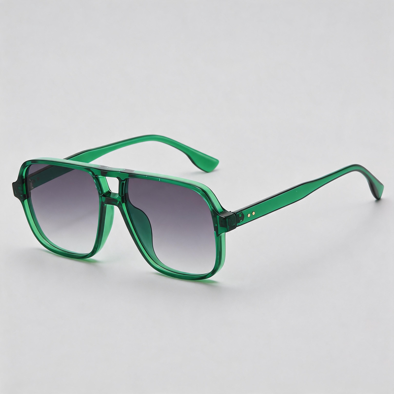 European Retro Large Square Double Bridge Pilot Sunglasses