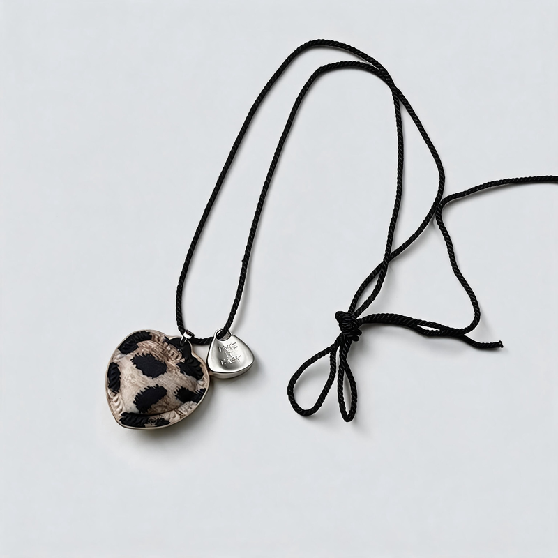 Textured Stone Geometric Heart Long Adjustable Necklace