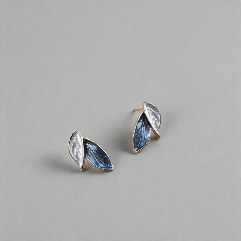 Minimalist Stone Geometric Leaf Shape Design Earrings