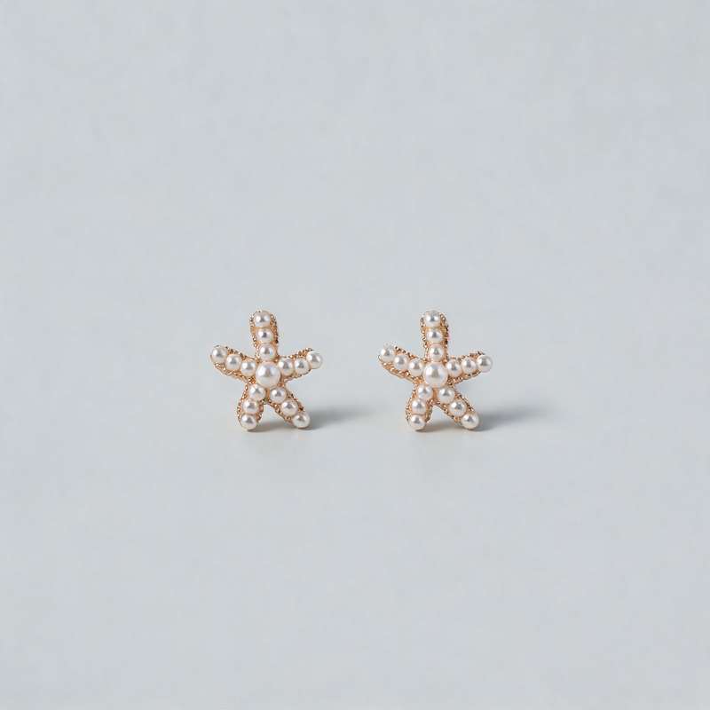 Aesthetic Geometric Starfish Shape Pearl Inlay Earrings