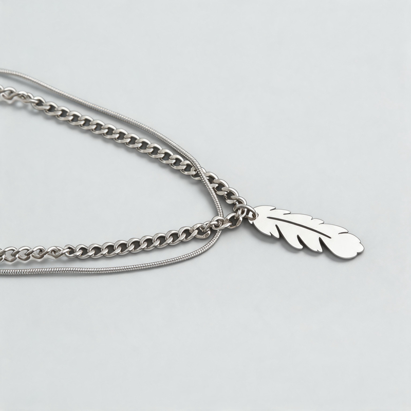 Retro Geometric Double-layered Feather Pendant Necklace