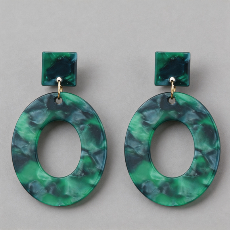 Textured Stone Geometric Oval Pendant Color-blocking Earrings
