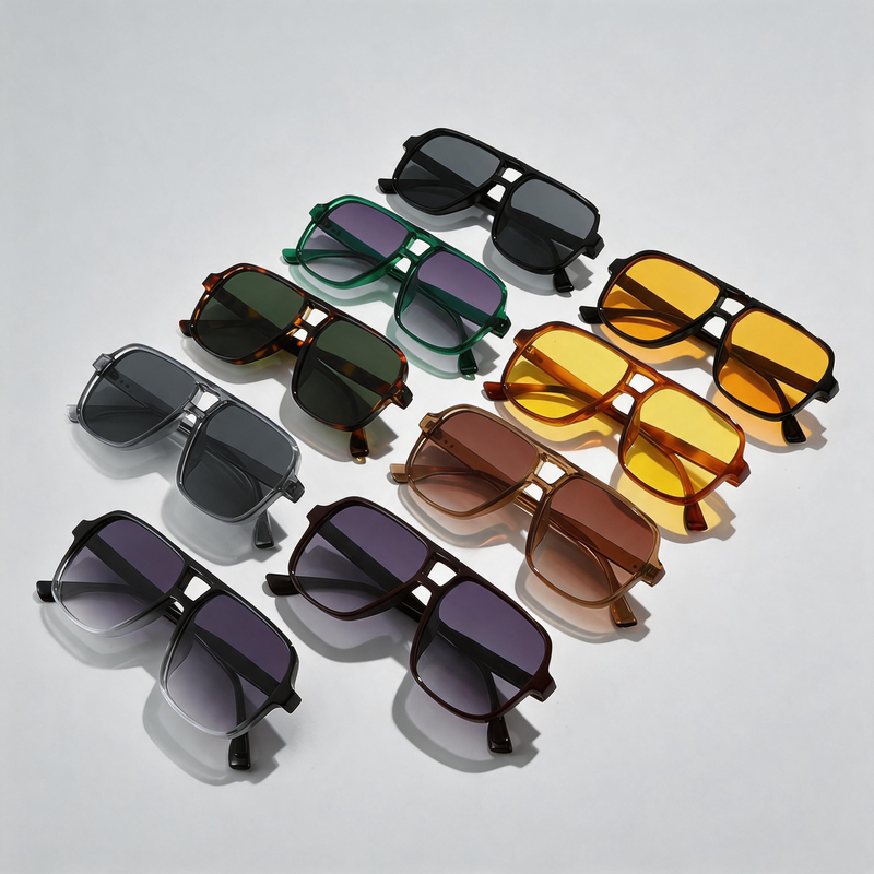 European Retro Large Square Double Bridge Pilot Sunglasses