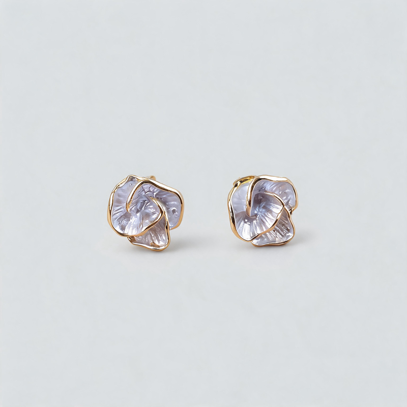 Aesthetic Stone Camellia Flower Shape Geometric Earrings