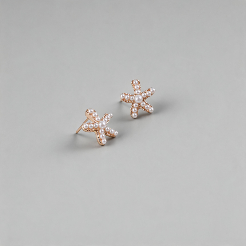 Aesthetic Geometric Starfish Shape Pearl Inlay Earrings