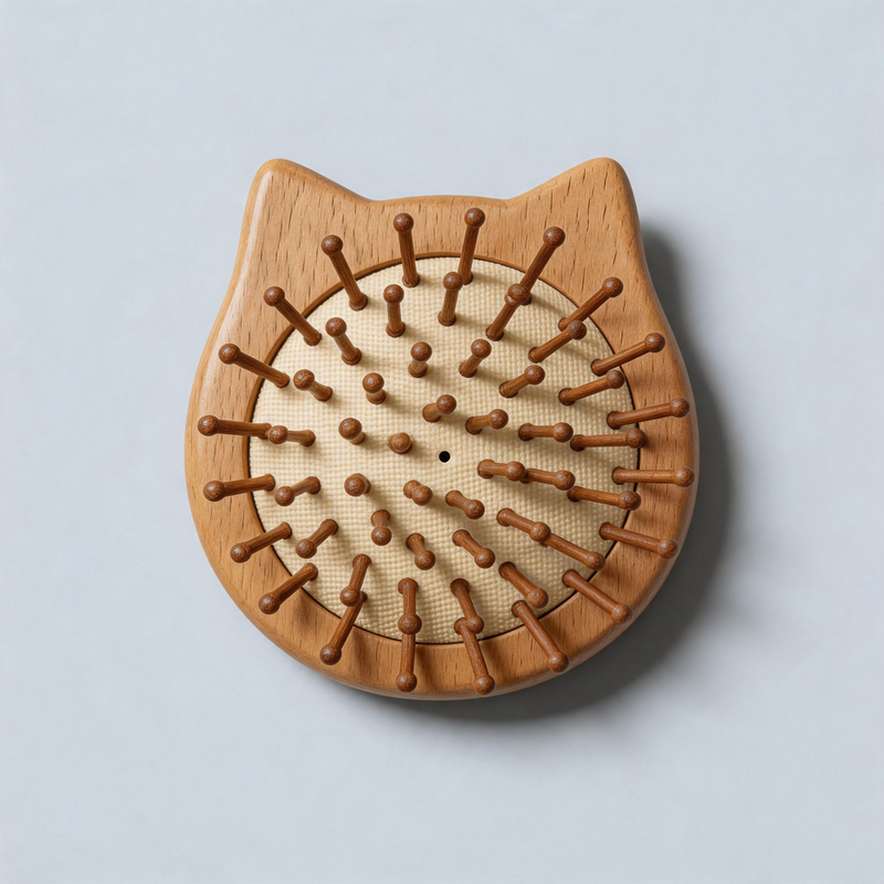 Decorative Wood Cat-Shaped Mini Massage Comb