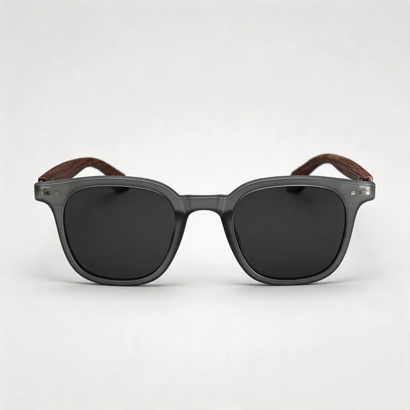 Vintage Wood Grain Temple Polarized Square Sunglasses