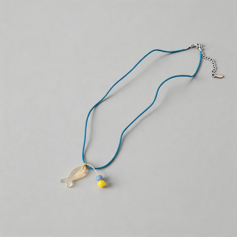 Aesthetic Stone Geometric Textured Fish Pendant Necklace