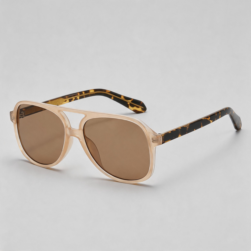 European TR90 Large Double Bridge Pilot Retro Sunglasses