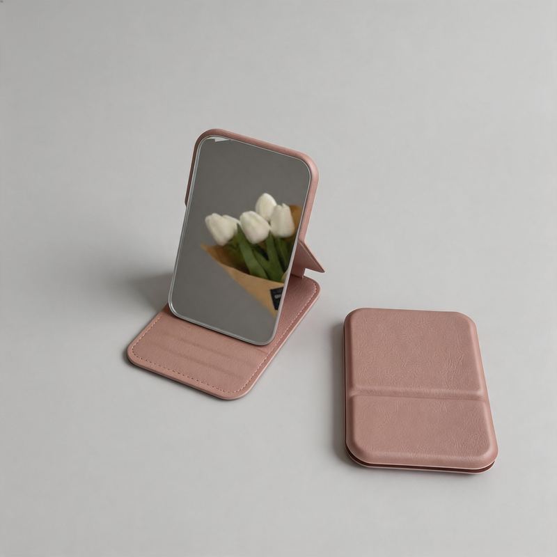 Minimalist Faux PU Leather Pocket Folding Portable Mirror