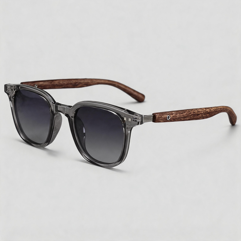 Vintage Wood Grain Temple Polarized Square Sunglasses