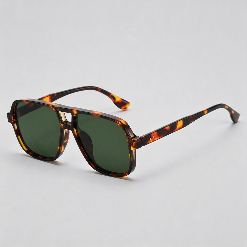 European Retro Large Square Double Bridge Pilot Sunglasses