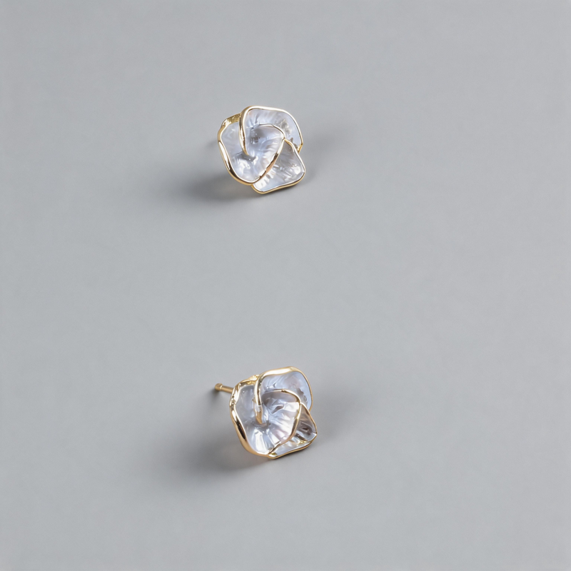 Aesthetic Stone Camellia Flower Shape Geometric Earrings
