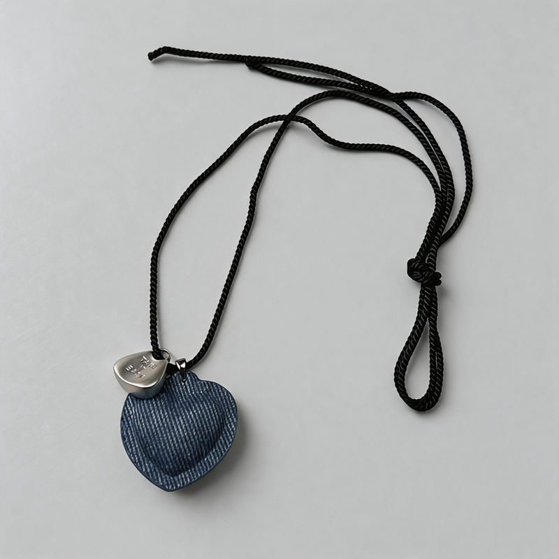 Textured Stone Geometric Heart Long Adjustable Necklace