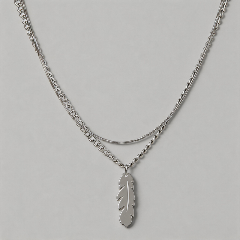 Retro Geometric Double-layered Feather Pendant Necklace