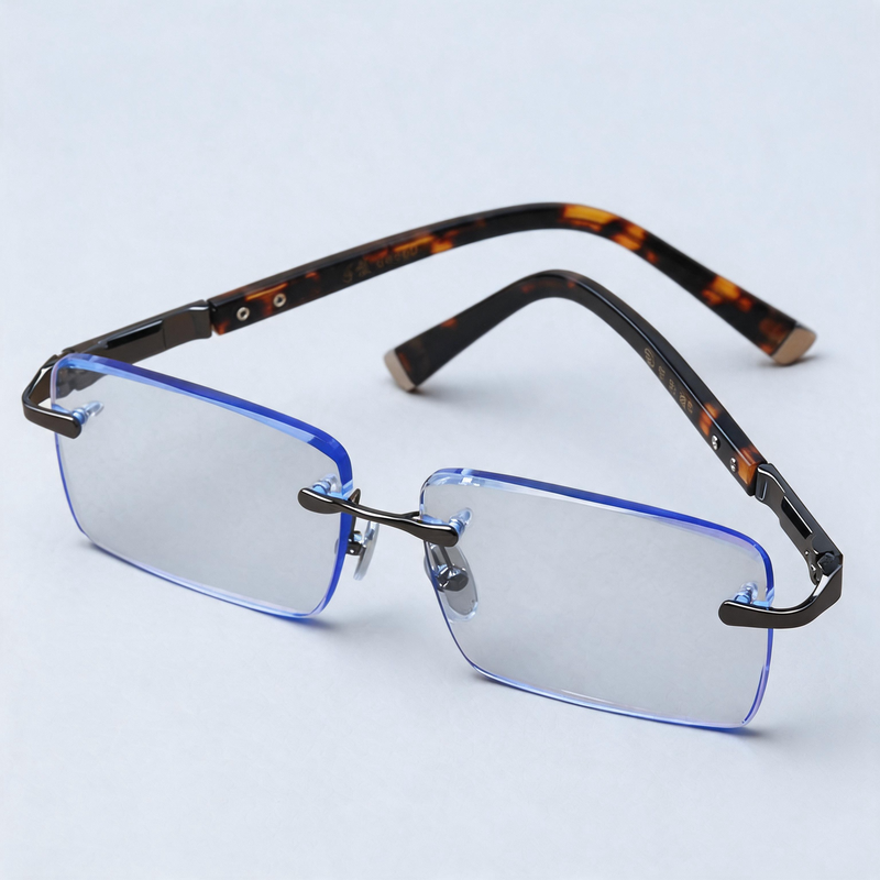 Premium Rimless Blue Crystal Anti-Radiation Reading Glasses