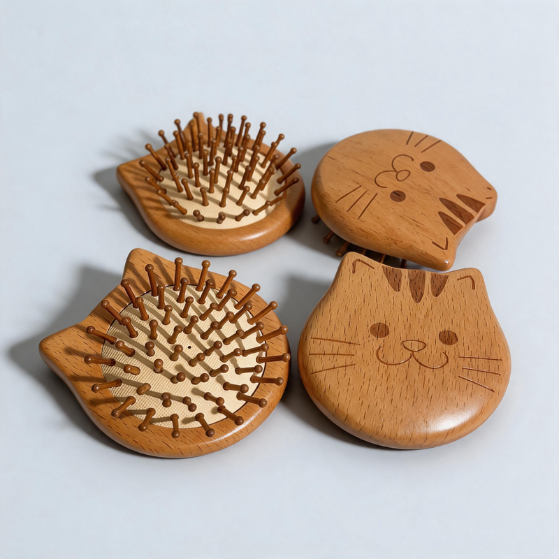 Decorative Wood Cat-Shaped Mini Massage Comb
