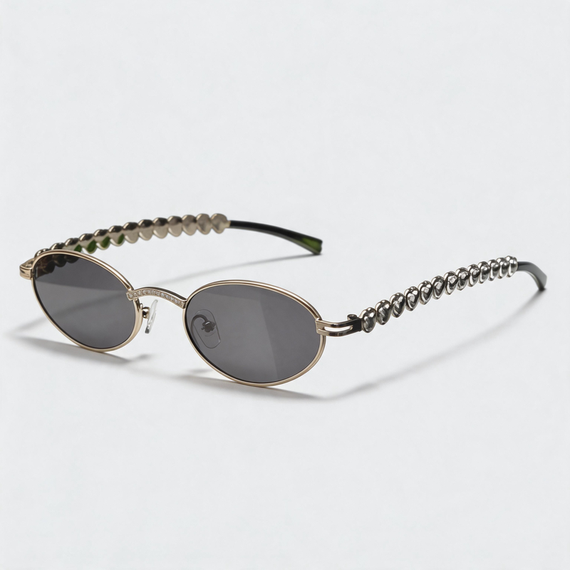 Oval Heart Rhinestone Inlaid Slim Metal Sunglasses