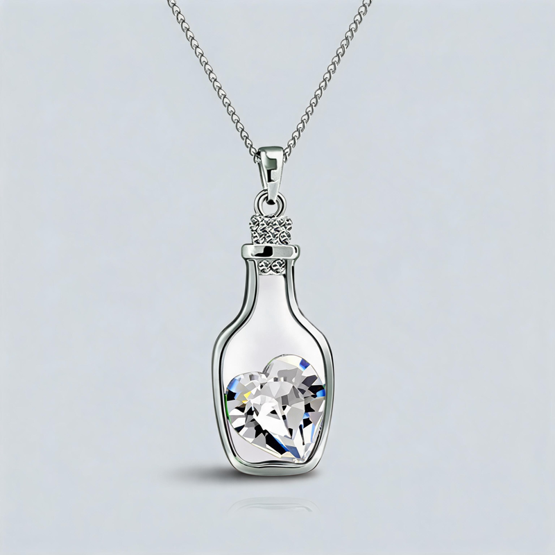 Aesthetic Geometric Heart Crystal Wishing Bottle Necklace