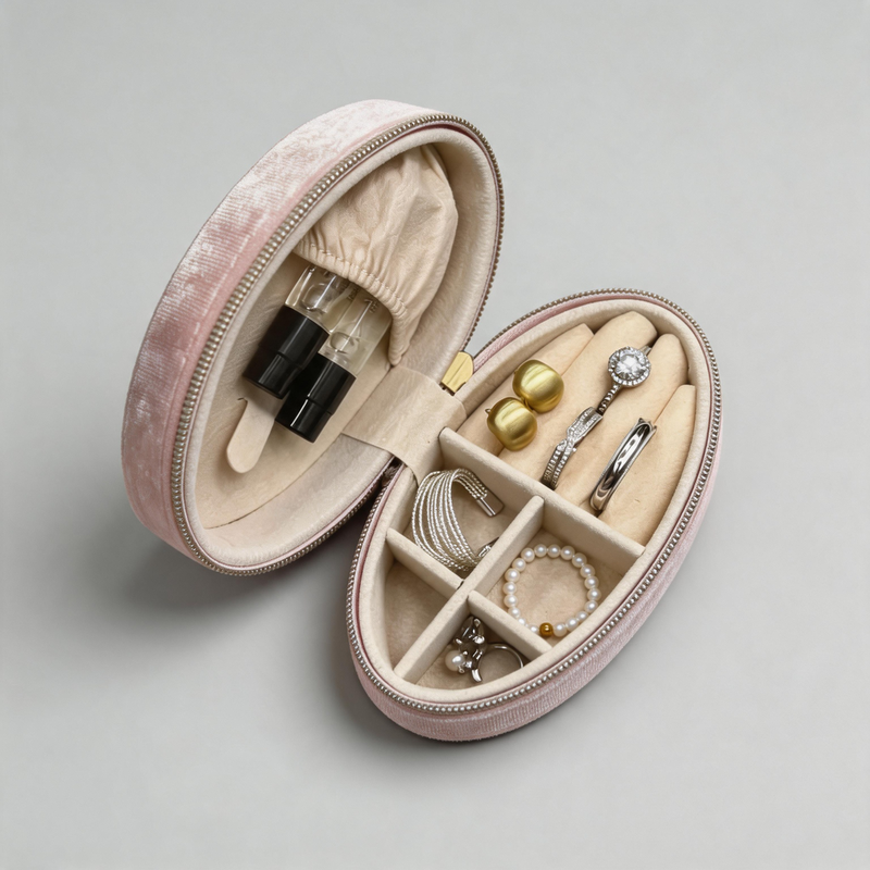 Durable Velvet Oval-Shaped Jewelry Storage Box