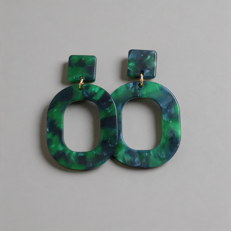 Textured Stone Geometric Oval Pendant Color-blocking Earrings