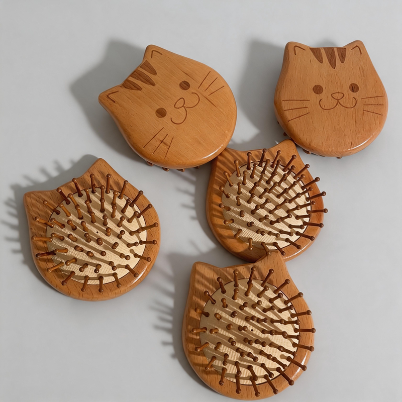 Decorative Wood Cat-Shaped Mini Massage Comb