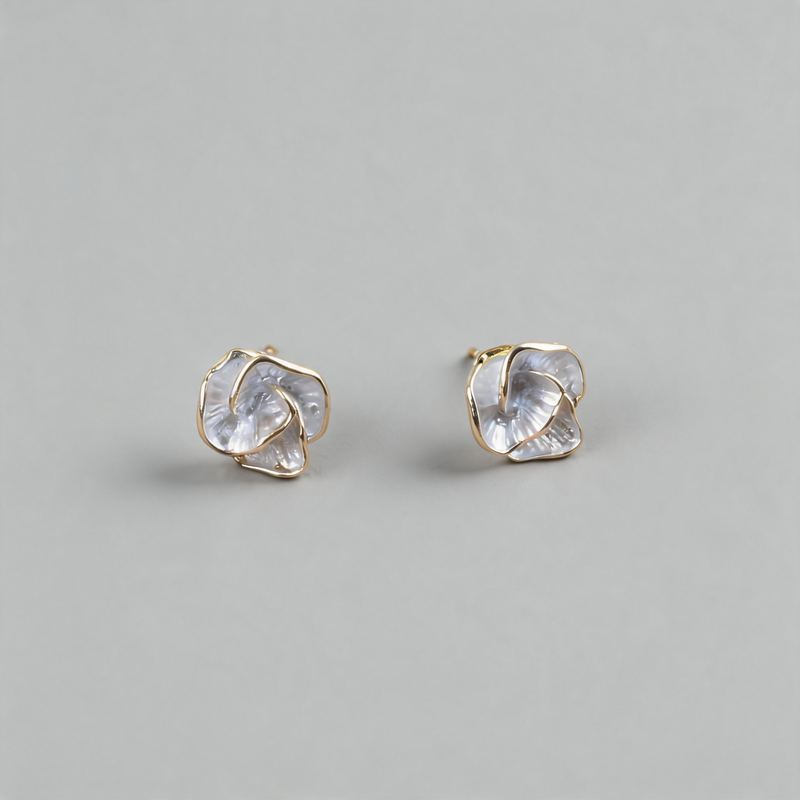Aesthetic Stone Camellia Flower Shape Geometric Earrings