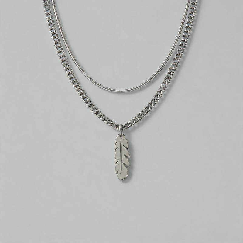 Retro Geometric Double-layered Feather Pendant Necklace