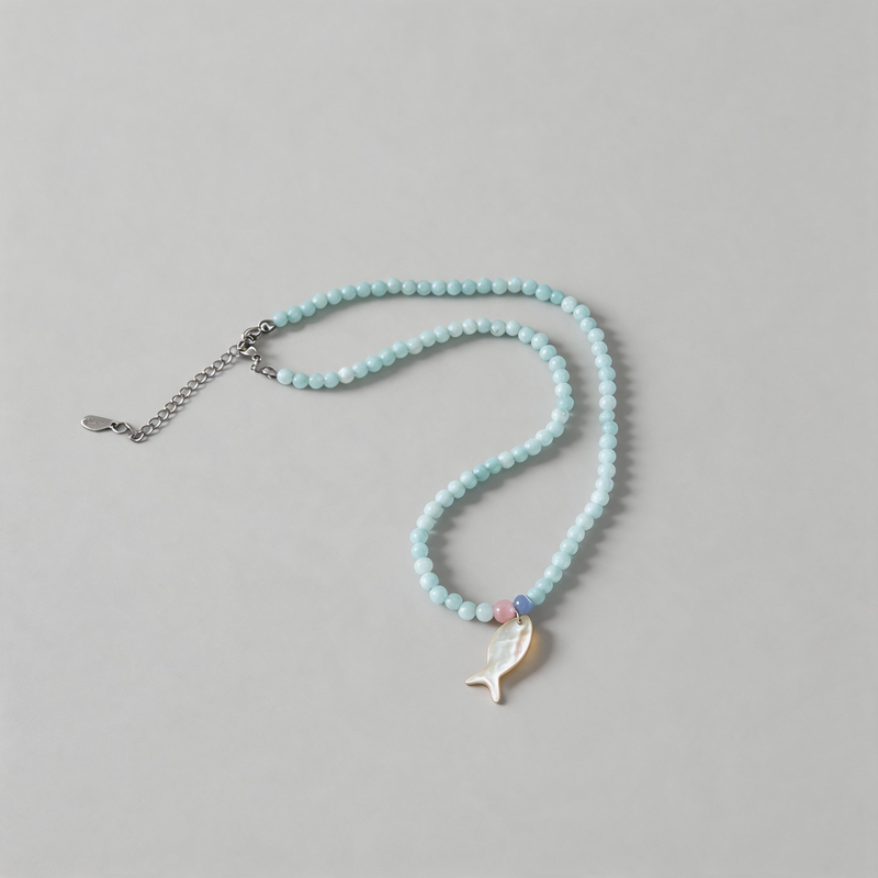 Aesthetic Stone Geometric Textured Fish Pendant Necklace