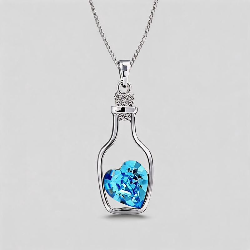 Aesthetic Geometric Heart Crystal Wishing Bottle Necklace