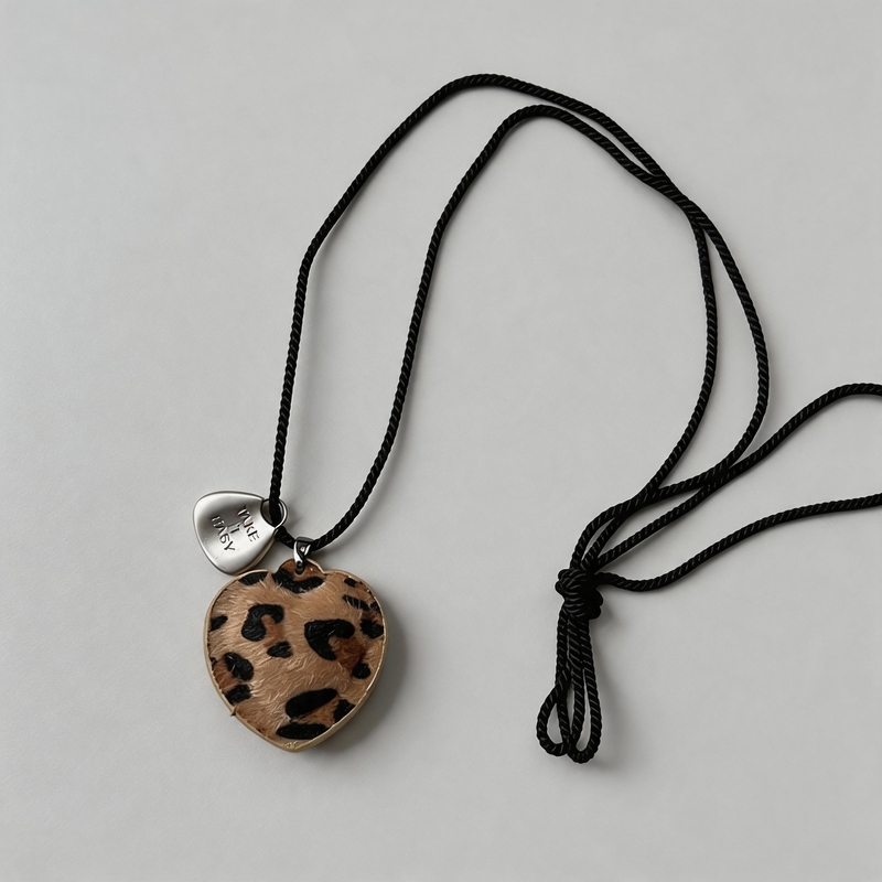 Textured Stone Geometric Heart Long Adjustable Necklace