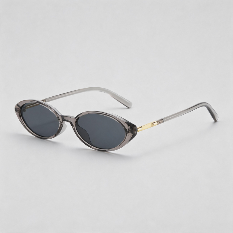 Vintage Small Oval Half Metal Temple Sunglasses